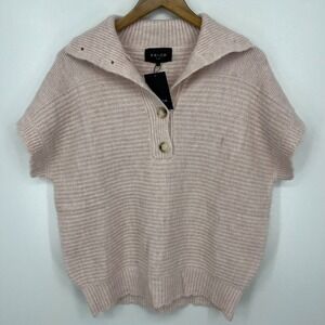 Anthropologie FRNCH Neli Cap Sleeve Pink Textured Knit Henley Sweater Size S